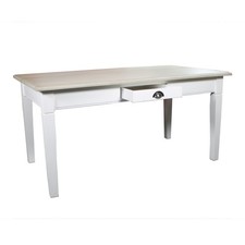 Esstisch rechteckig Küchentisch Holz mit Besteckschublade weiß graubraun