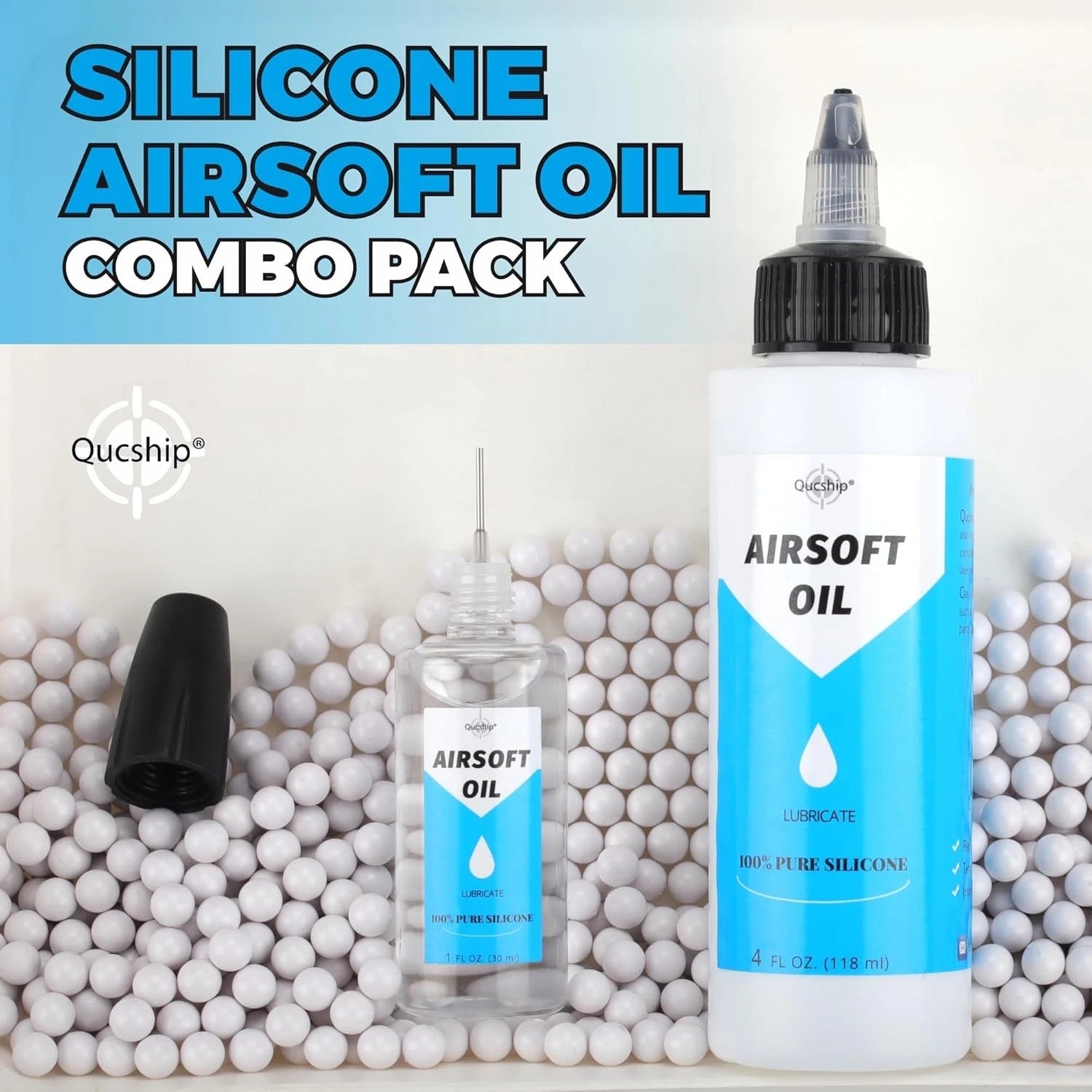 Airsoft Oil 4 Oz & 1 Oz Needle Oiler 100% Silicone Air Gun Oil, Multi-Purpose