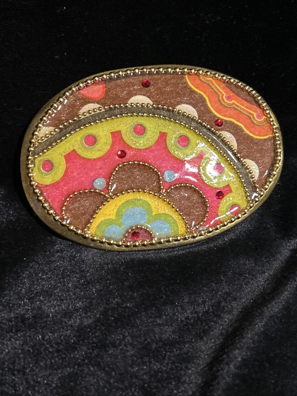 Bohemian Belt Buckle Oval Psychedelic Floral Large