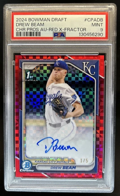 2024 Bowman Draft Drew Beam Chrome Auto Red X Fractor 1st #/5 Royals PSA 9