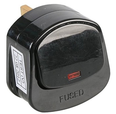 PRO ELEC 13A Switched Plug Top with Neon Indicator - Black | Fused UK Type G Plu