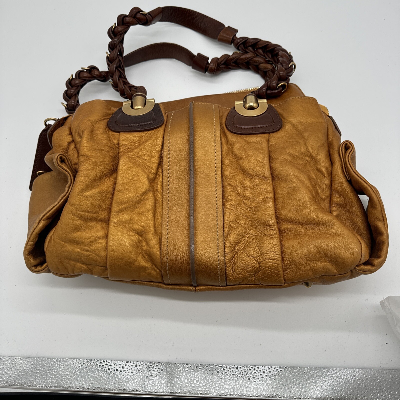 chloe handbag Large Leather Gold Chunky Braided H… - image 1