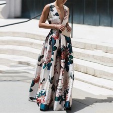 Occident Womens Runway Summer Dress V-neck Fashion Printed Floral Dress