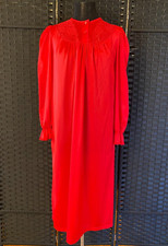 Vintage NANCY KING RED NIGHTGOWN Medium Long Sleeve RUFFLED Lace NYLON Gown
