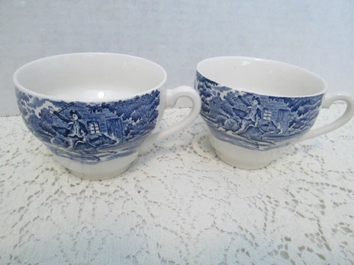(2) Tea Cups Liberty Blue Vintage Staffordshire Paul Revere Ride