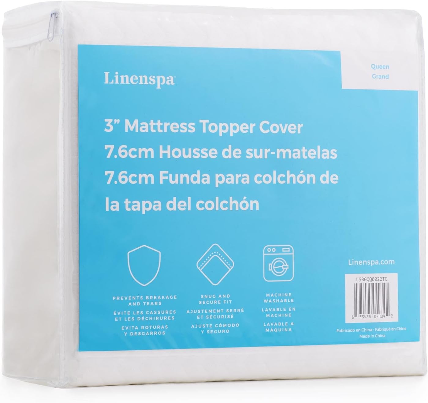Linenspa 3 Inch Mattress Topper Cover Twin – Cover Only – Machine Washable