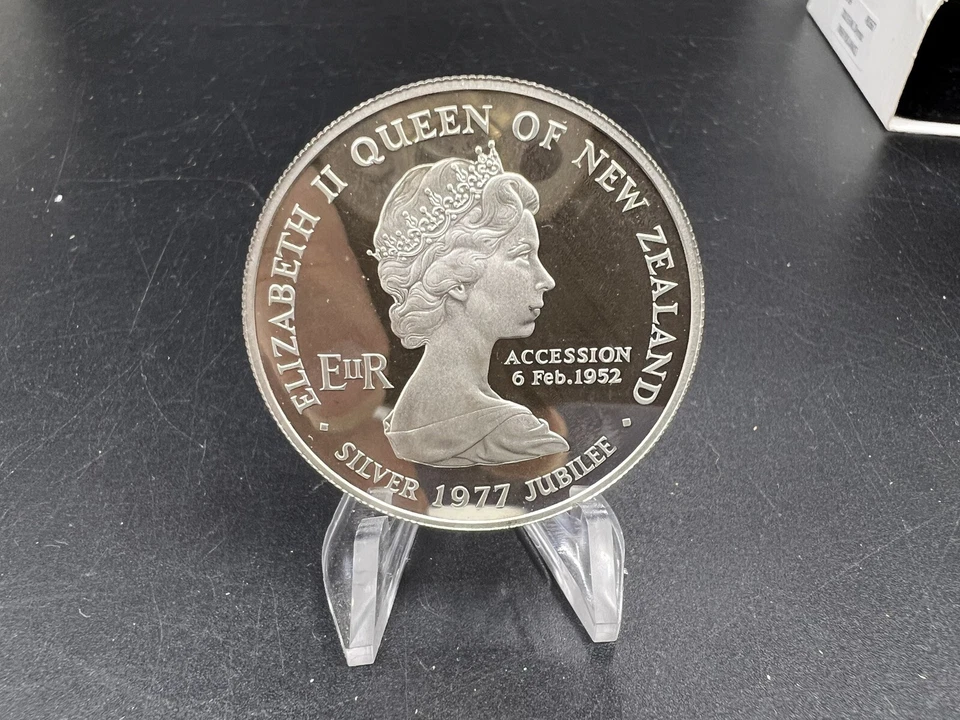 Moneda de plata Nueva Zelanda 1977 día Waitangi prueba gema jubileo de plata Foto 3 de 4