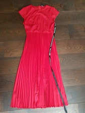 red cap sleeve pleated midi skater dress