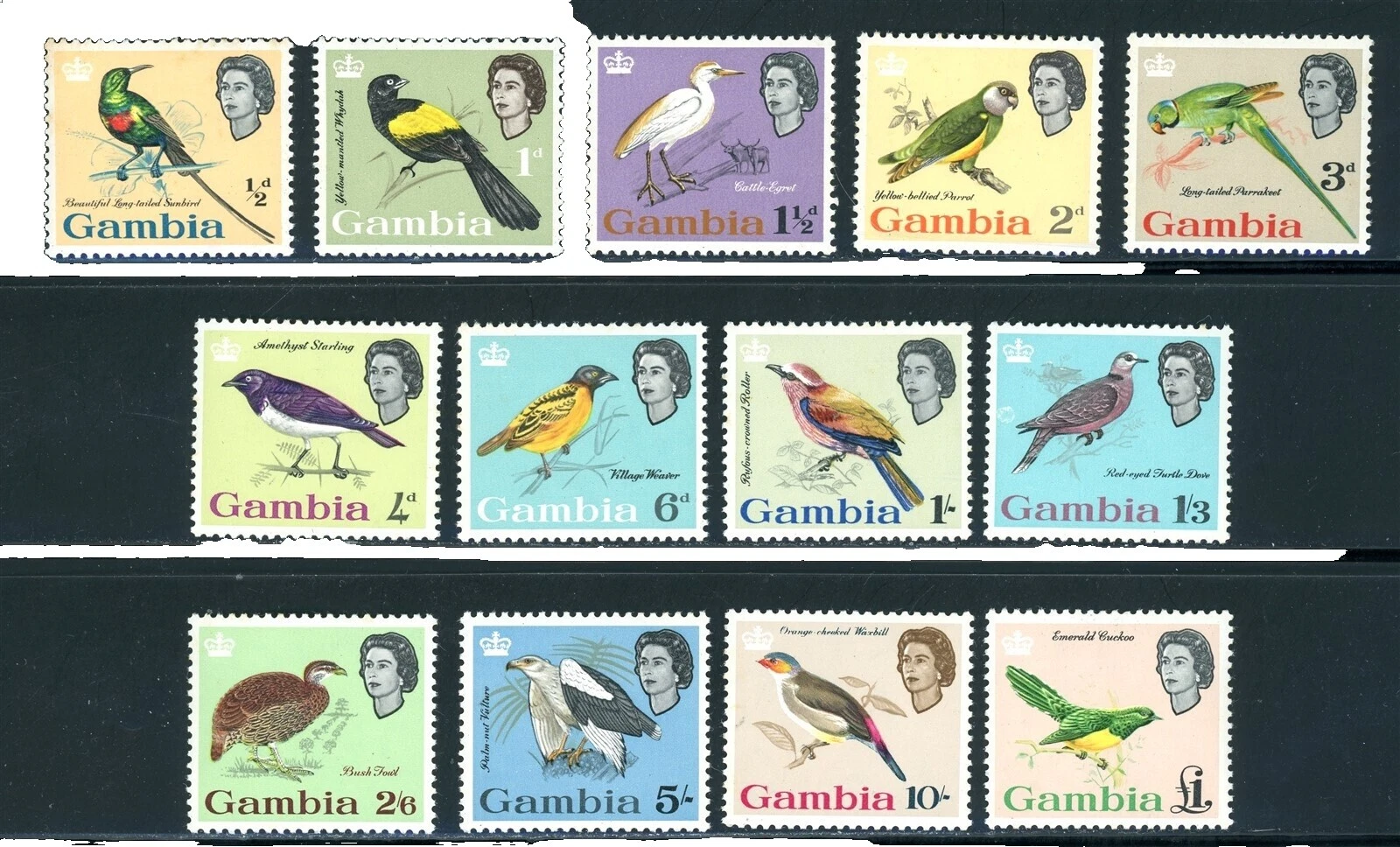 Aves en excelente estado nunca abisagrado/estampillada sin montar o nunca montada Estampillas de Gambia (1965-presente)