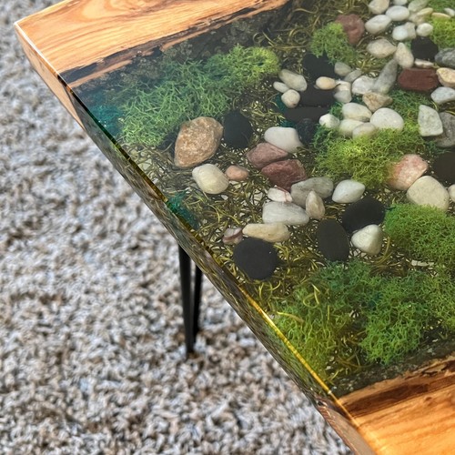 Epoxy Live End Table / Side Table / Rocks Mosaic / Natural Edge Side Table - Picture 4 of 6