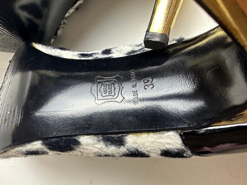 GIANNI VERSACE Vintage 90s Heels Stiletto PUMPS Faux Fur Patent Leather Sz 39 KC - Picture 12 of 13