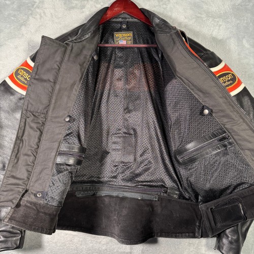 Vanson Leather Jacket Mens 52 Black Orange Full Zip Motorcycle Stallion HEAVY - Picture 6 of 12