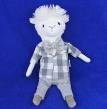 Mud Pie Dressed Llama Plush 15" Doll White Gray Tweed Outfit Bow Tie