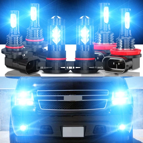 For Chevy Silverado 1500 Tahoe 2007-2014 6X Blue LED Headlight Fog Lights Bulbs