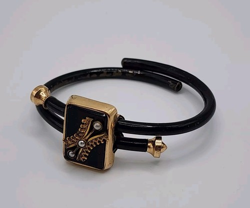 Victorian Edwardian Black Enamel Seed Pearl Momento Mori Mourning Bracelet 1897 - Picture 7 of 19