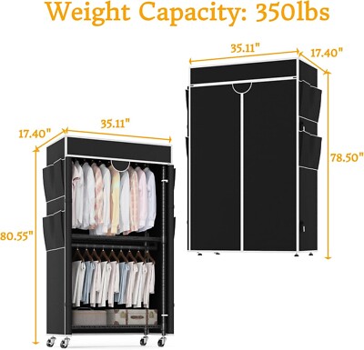 Rolling Garment Rack with Cover, Heavy Duty Clothing Rack for Hanging Clothes 
