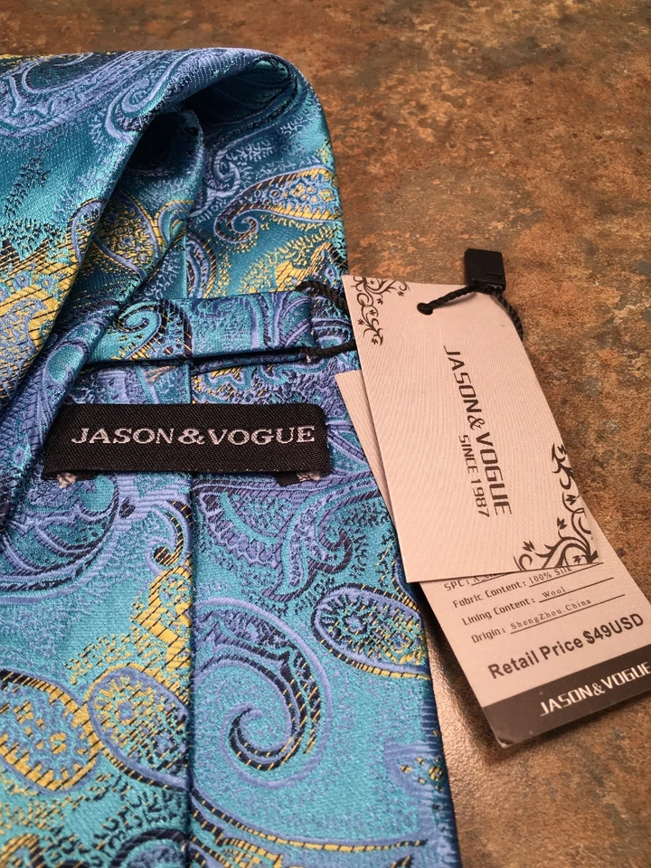 JASON & VOGUE Corbata Para Hombres Azul Paisley 61L Hermosa Seda NUEVA Con Defecto Interior Foto 4 de 4