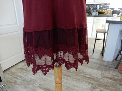Grace & Lace Top Dress Extender MED Burgandy Lace Hem Stretch Cami Tank  Layer | eBay