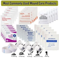 100 Piece First Aid Kit Refill - Cleansers & Antiseptics Wipes Emergency Supply