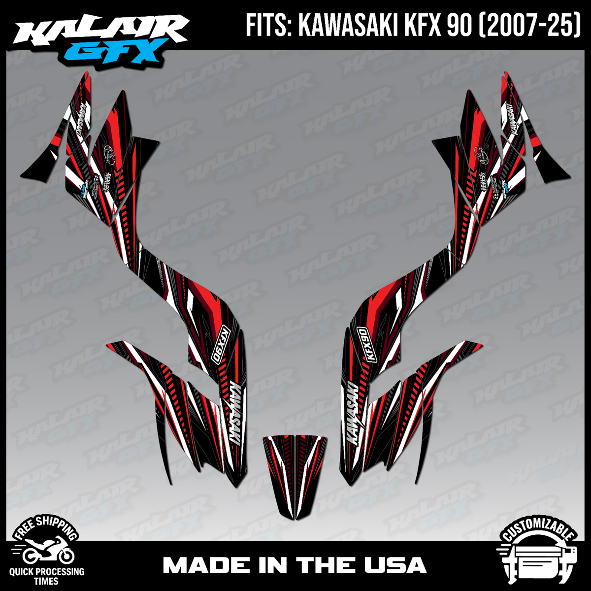 Graphics Kit for KAWASAKI KFX 90 ( 2007-2025) Prime Series - Red