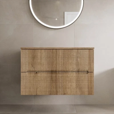 AFFINE 800mm Bathroom Vanity Unit Countertop Wall Hung Unit Fluted Oak Fluted Unit