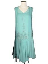 1920s Flapper Aqua Blue Beaded Chiffon Dress With Tassels - Size Small