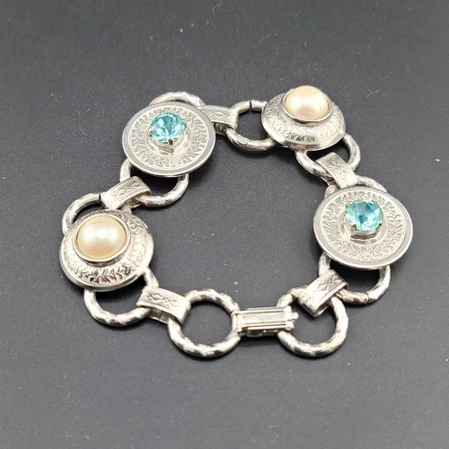 Vtg Bracelet Rhinestone Faux Pearl Cabs Unsigned Carolee Fashion Jewelry