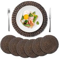 6 Pack, Round Woven Placemats, Natural Water Hyacinth Wicker Place mats, Brai...