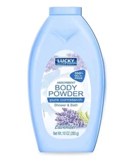 LUCKY (10 Oz.) 💜 ●LAVENDER● 💜 Body Powder •Pure Cornstarch Shower & Bath.