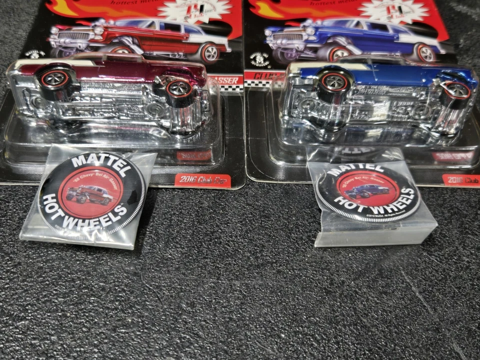 2 Hot Wheels RLC CLUB EXCLUSIVE '55 CHEVY BEL AIR GASSER RED  and blue rare new! - Image 4 of 4