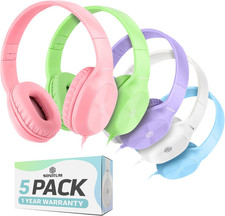 Kids Headphones for School Bulk Set 5-Pack On-Ear, 3.5Mm, Wired Headphones for S