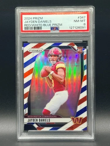 2024 Panini Prizm Red White & Blue Prizm JAYDEN DANIELS Rookie PSA 8 #347