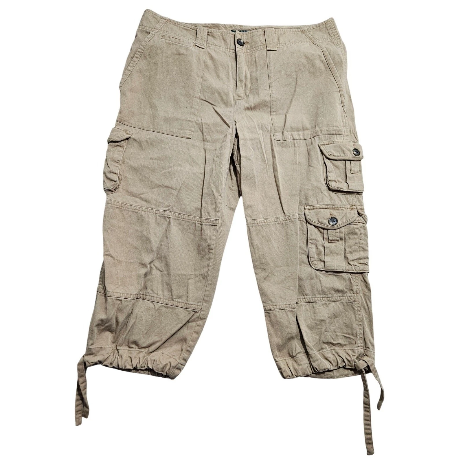 Lauren Ralph Lauren Petite Tan Cargo Capri Pant Womens 10P Khaki Utility Cropped