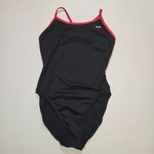 TYR Womens Swimsuit Hexa Trinity Fit Black Red One Piece Swimsuit Crossback XS S