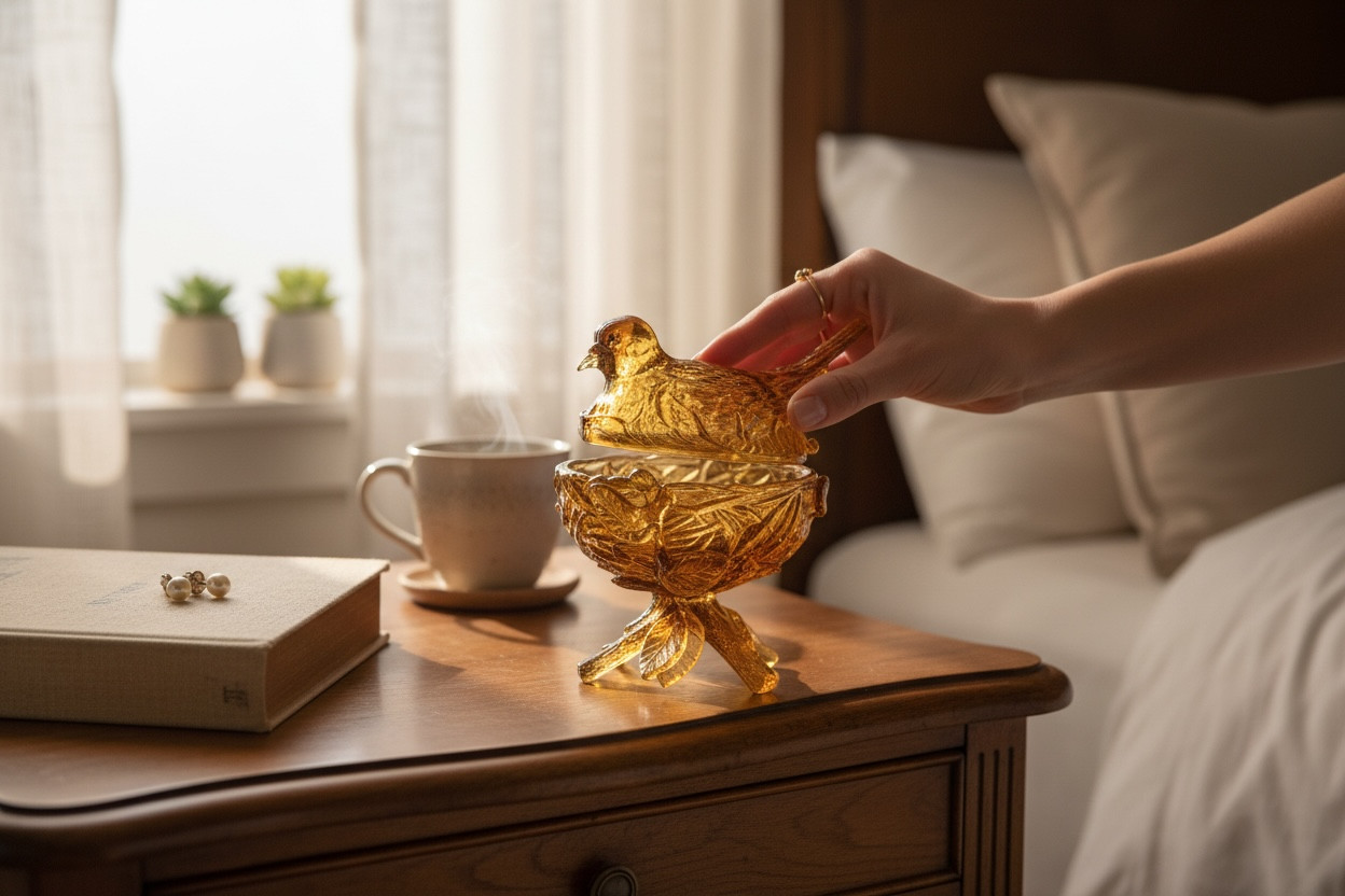 VTG Westmoreland amber bird nesting candy dish  READ