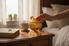 VTG Westmoreland amber bird nesting candy dish  READ