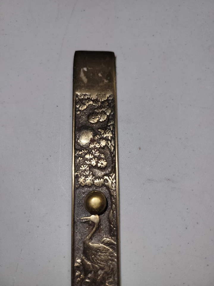 "Grúa pisapapeles coreana vintage de latón flores de loto rollo caligrafía peso 7""" Foto 3 de 4