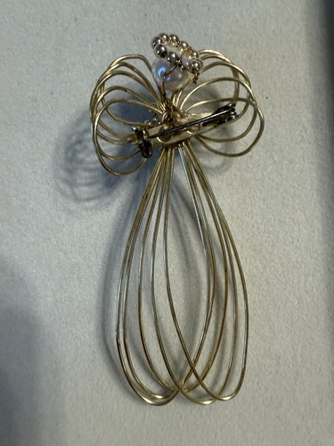 Goldwire Goldtone Angel Pin Faux Pearl PIN/BROOCH/BOOKMARK Vintage HANDMADE - Picture 4 of 6
