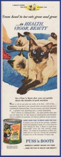 Vintage 1953 PUSS 'N BOOTS Cat Food Pet Ephemera 1950's Print Ad