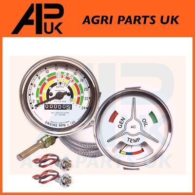 MPH Tacho CW Clock & Water Temp Gauge & Bulbs for Fordson Super Major Tractor