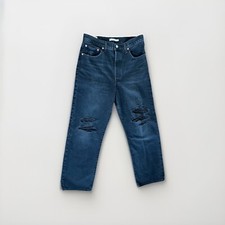 Levi's Jeans Womens 30 Black Ribcage Straight Ankle Button Fly Distressed Denim