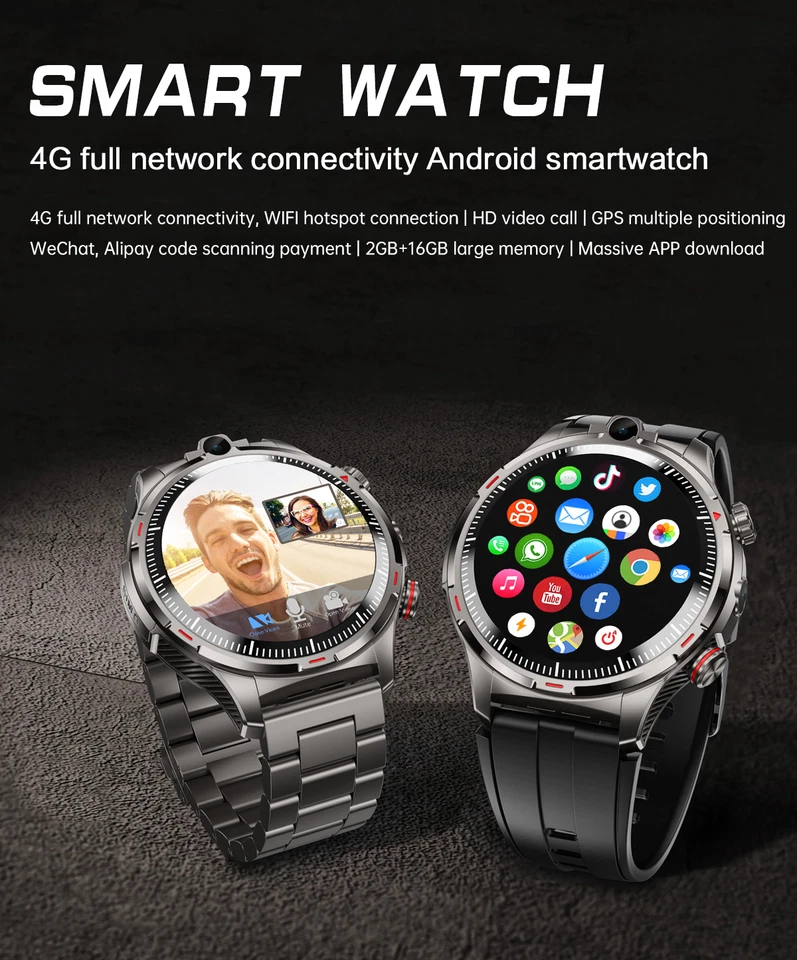 4G Smart Watch Men WiFi GPS Bluetooth Call Smartwatches Dual Camera 2GB+16GB - Image 2 of 4
