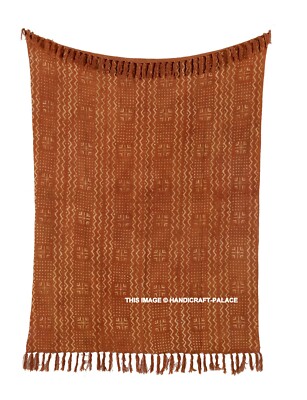 Rust Hand Block Printed Throw Blanket Bohemian Mud Cloth Indian