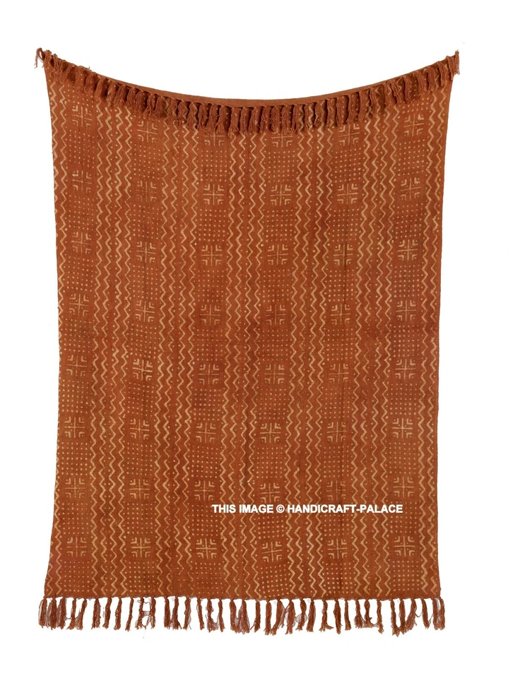 Rust Hand Block Gedruckte Decke Bohemian Mud Cloth Indische Sofa Bett Decke - Bild 2 von 3