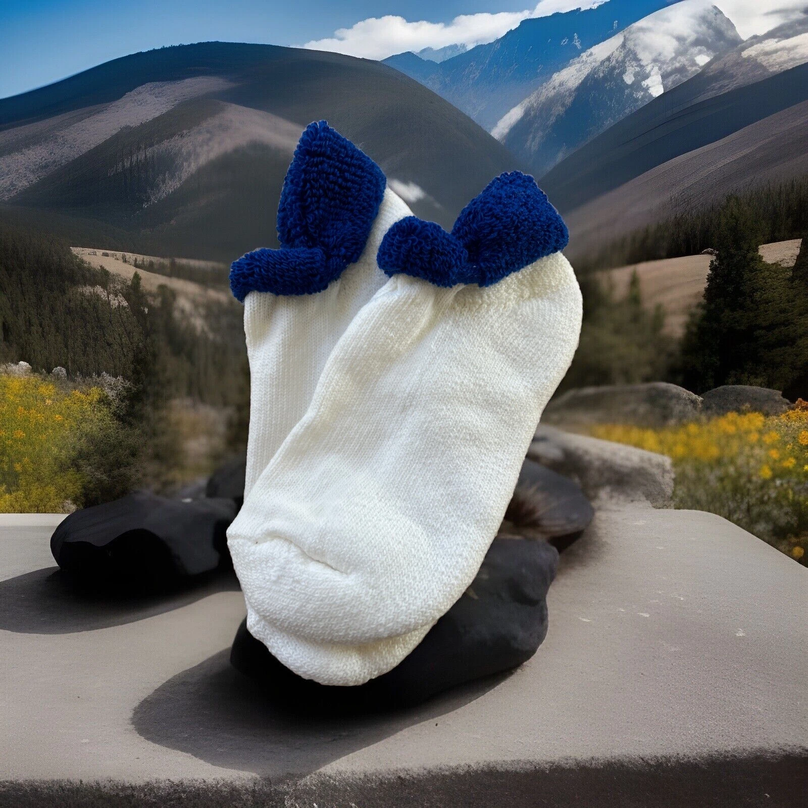 VTG Women's Socks Blue Low Cut Roll Top Acrylic Blend Ankle Size 9-11 90s