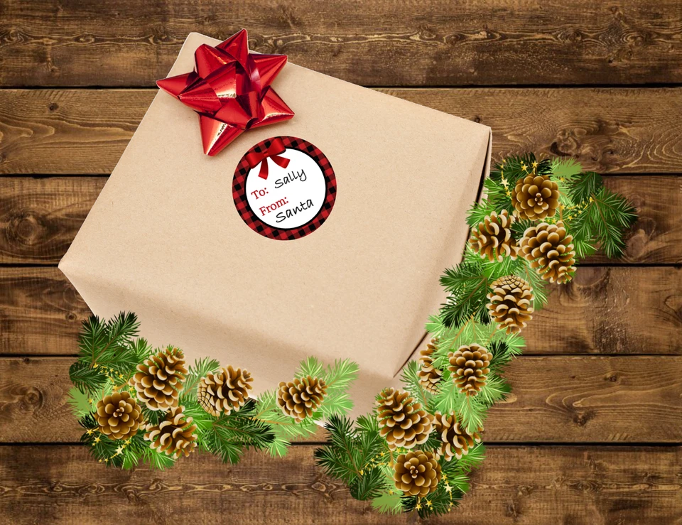 Christmas Holiday gift tag stickers, labels, Red plaid - Image 2 of 3