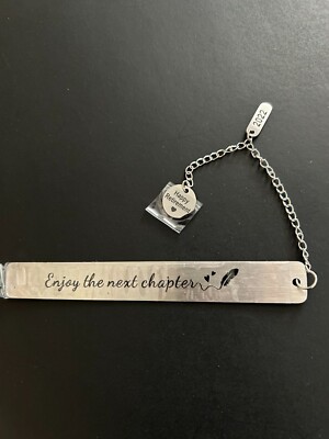 ''Enjoy The Next Chapter'' silver metal Bookmark ''Happy Retirement'' charm 