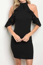 NEW BODY CONTOUR MOCK NECK OFF THE SHOULDER RUFFLE SEXY BLACK DRESS MEDIUM