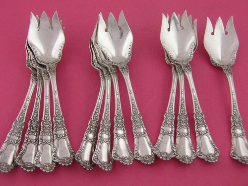 12 Sterling Silver GORHAM Ice Cream Forks BARONIAL OLD 1898 ~no mono