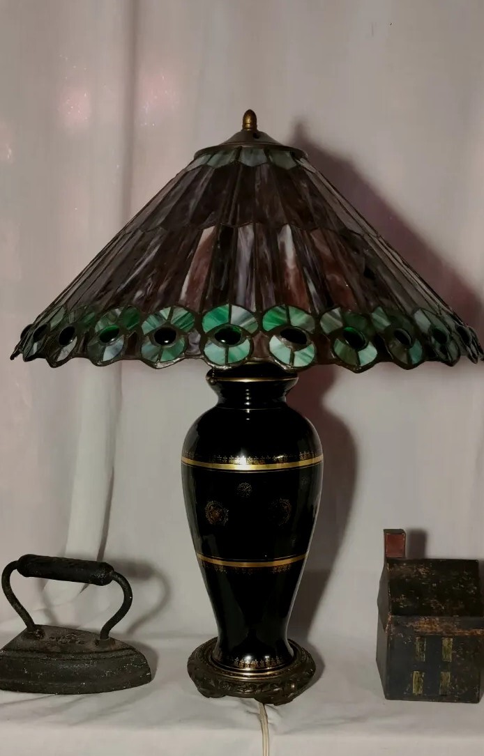 Antique Tiffany Nouveau Style Stained Glass Lamp eBay